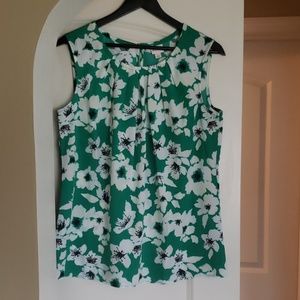 NWOT Green and White Flowered Sleeveless Top